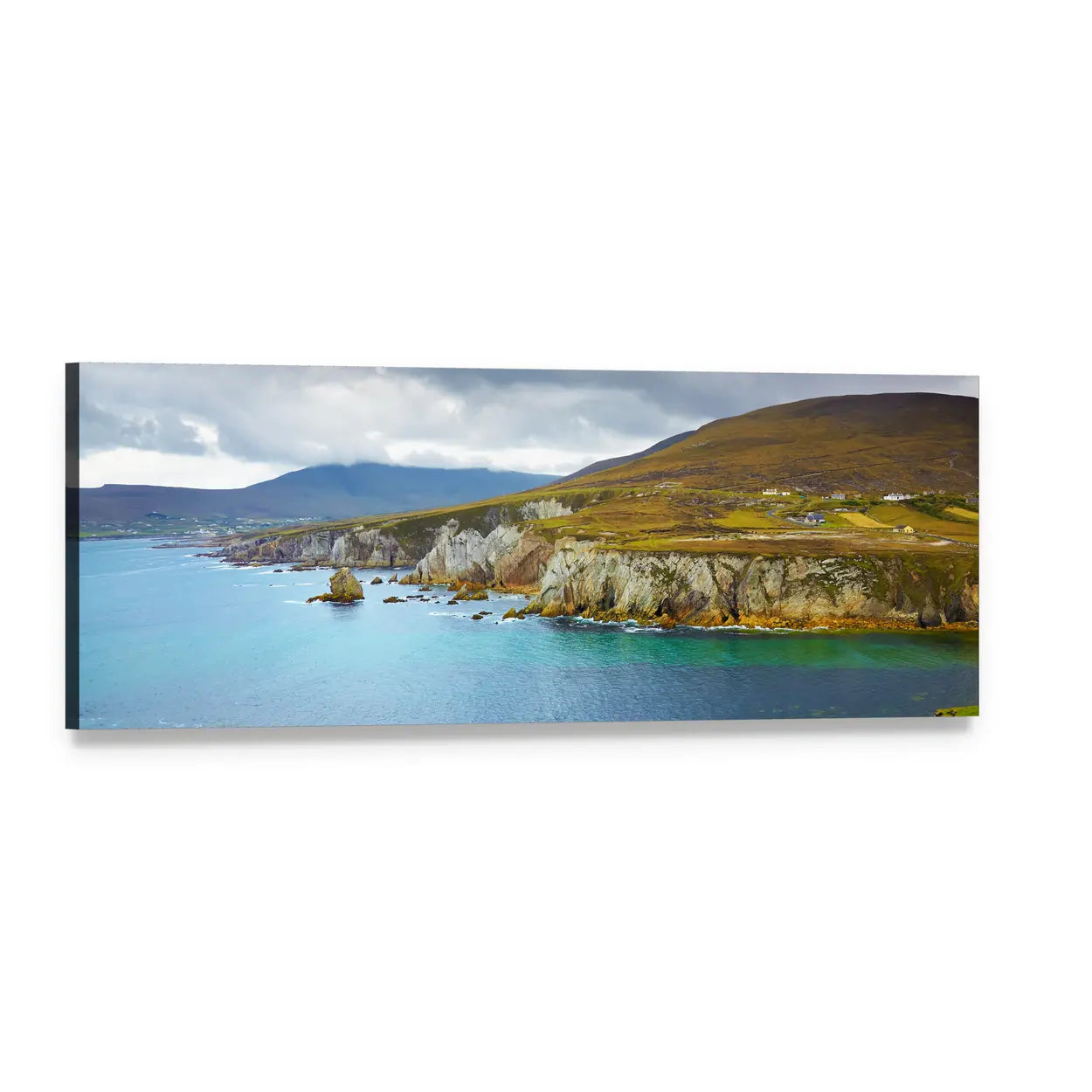 Achill Island Coastline Panoramic Canvas Wall Art, single panel gallery wrapped canvas, angled product view