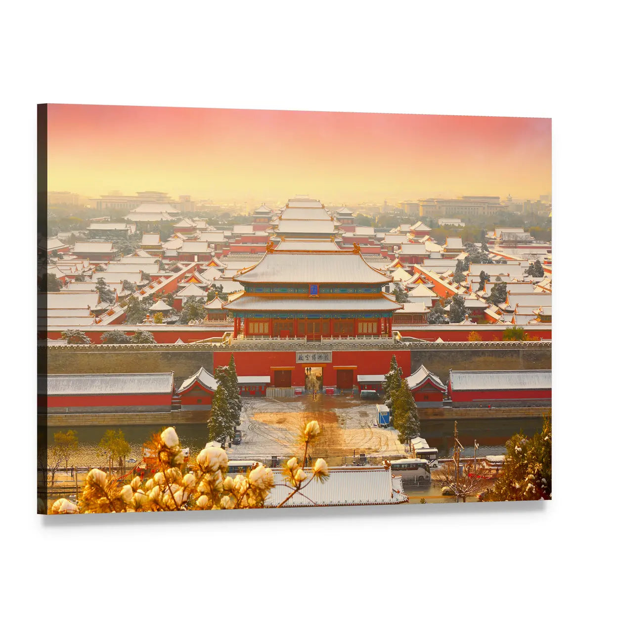 Forbidden City Snow at Sunset Canvas Wall Art, single panel gallery wrapped canvas, angled product view
