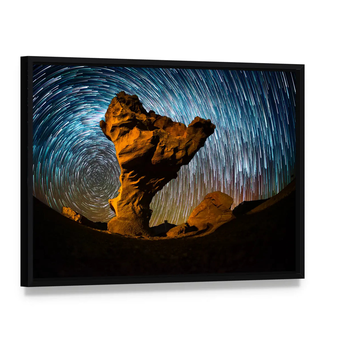 Arbol de Piedra Stone In Bolivia Canvas Wall Art, framed canvas in a black floater frame, angled product view