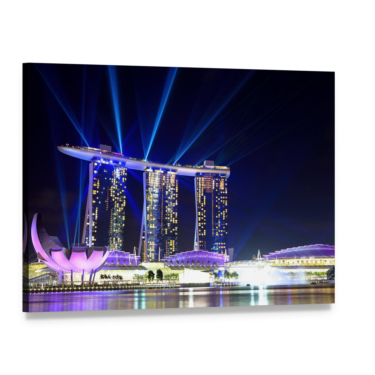 Singapore Skyline at Night Canvas Wall Art, single panel gallery wrapped canvas, angled product view