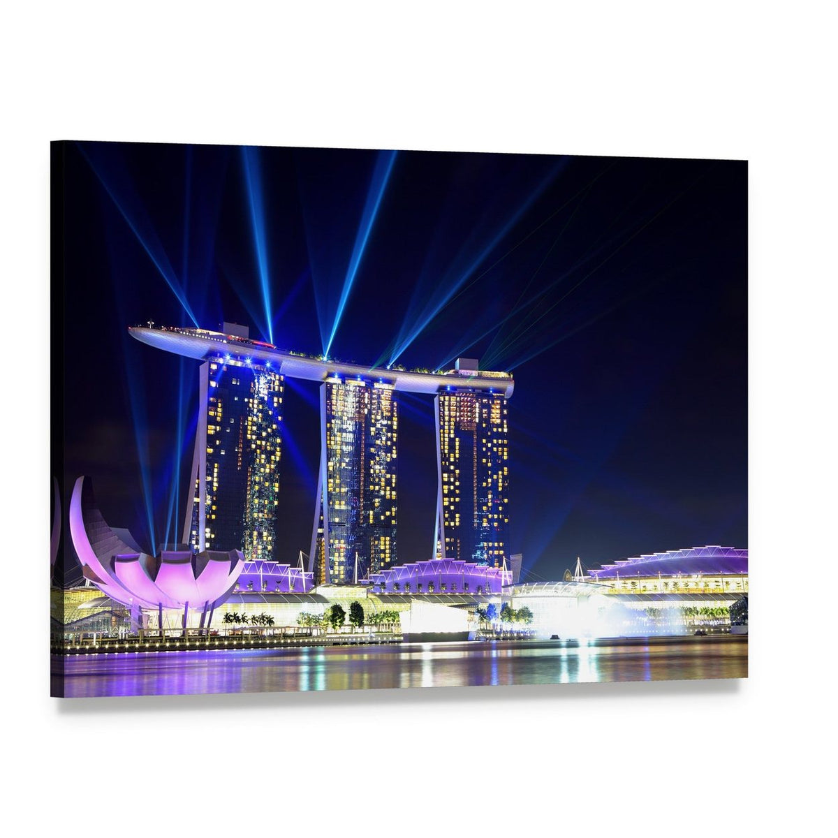 Singapore Skyline at Night Canvas Wall Art, single panel gallery wrapped canvas, angled product view