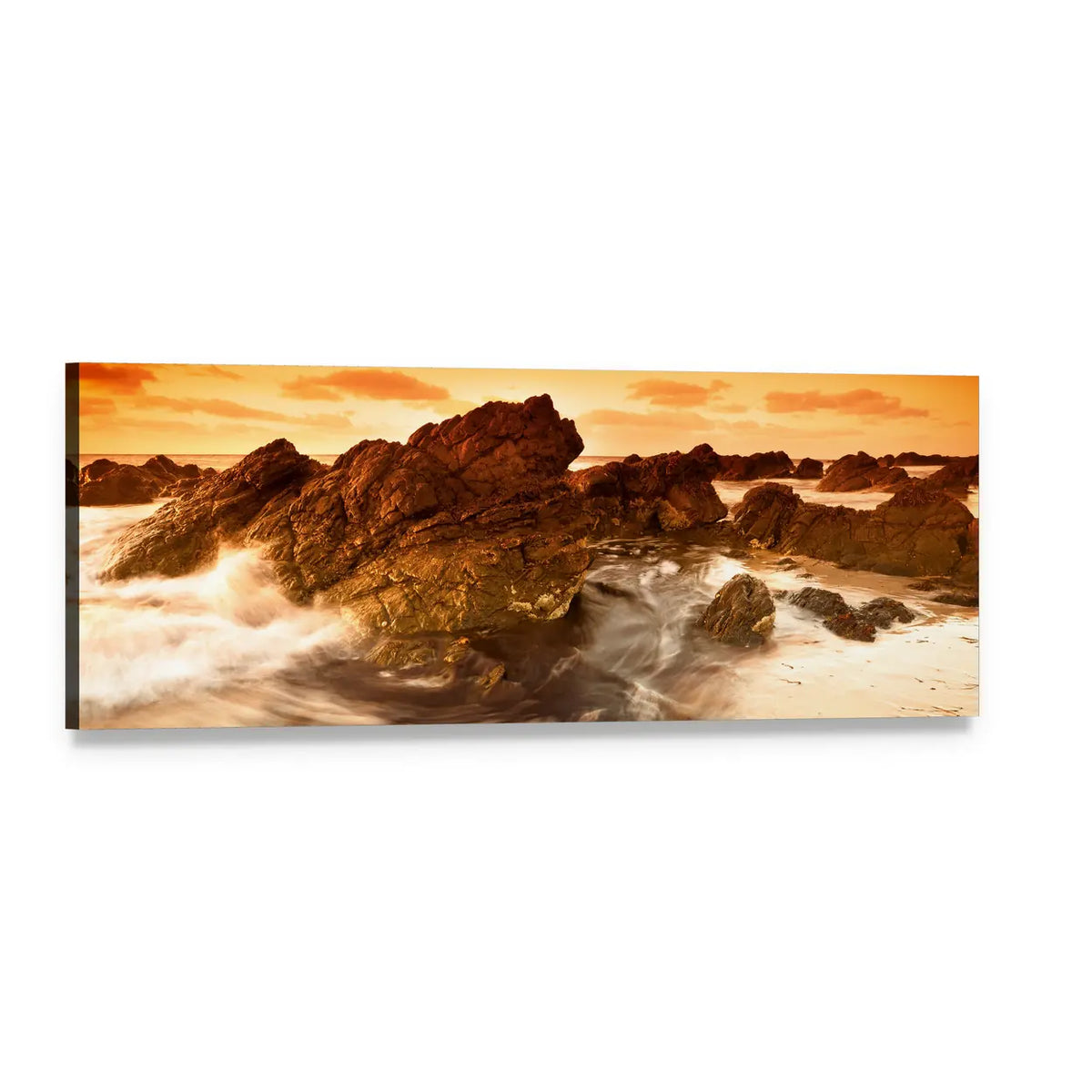 South Australian Beach at Sunset Panoramic Canvas Wall Art, single panel gallery wrapped canvas, angled product view