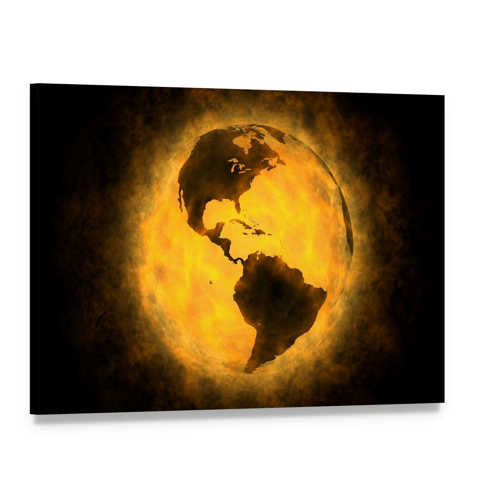 Earth in Flames: Global Warming Canvas Wall Art, single panel gallery wrapped canvas, angled product view