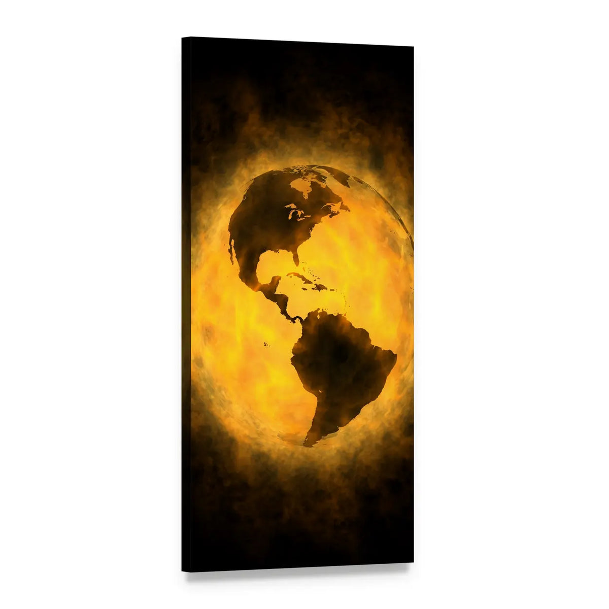 Earth Engulfed in Flames Vertical Canvas Wall Art, 1 panel 1 Vertical layout gallery wrapped canvas set, angled product view
