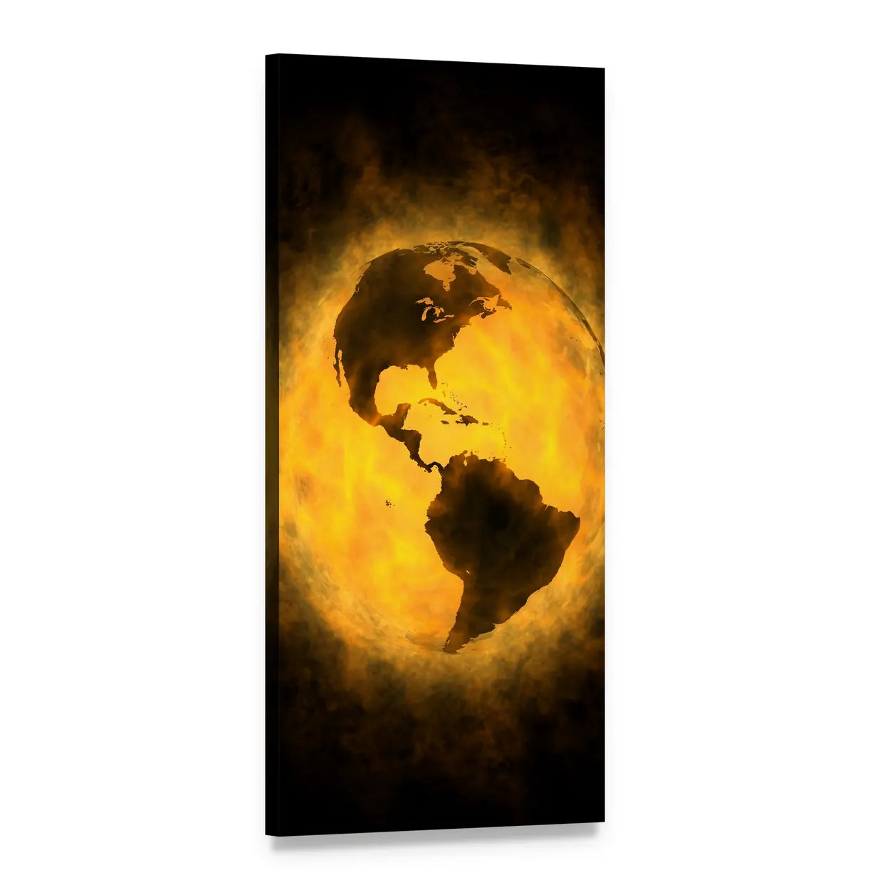 Earth Engulfed in Flames Vertical Canvas Wall Art, 1 panel 1 Vertical layout gallery wrapped canvas set, angled product view