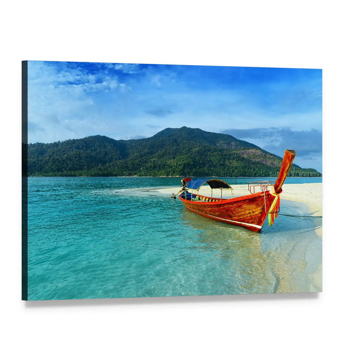 Longtail Boat on Lipe Island Canvas Wall Art, single panel gallery wrapped canvas, angled product view