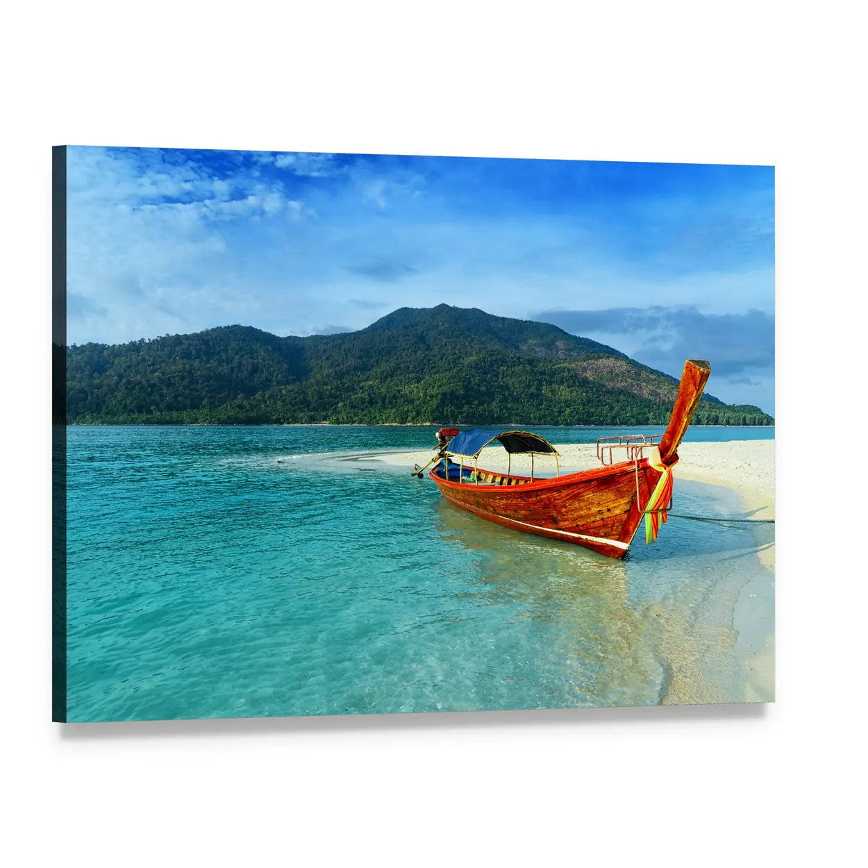 Longtail Boat on Lipe Island Canvas Wall Art, single panel gallery wrapped canvas, angled product view