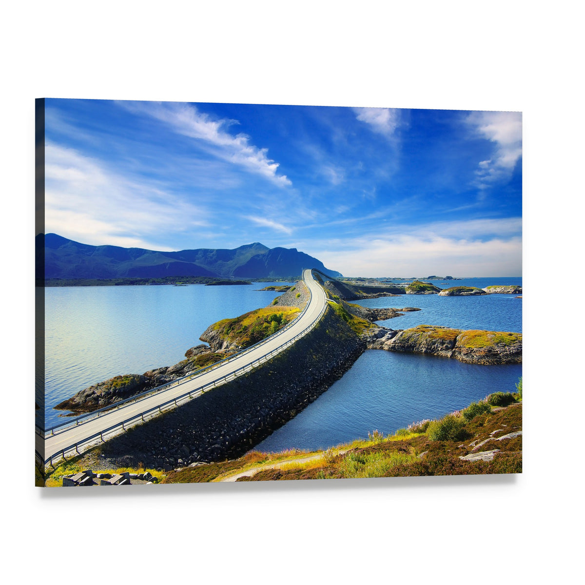 Atlanterhavsvegen Norway Canvas Wall Art, single panel gallery wrapped canvas, angled product view
