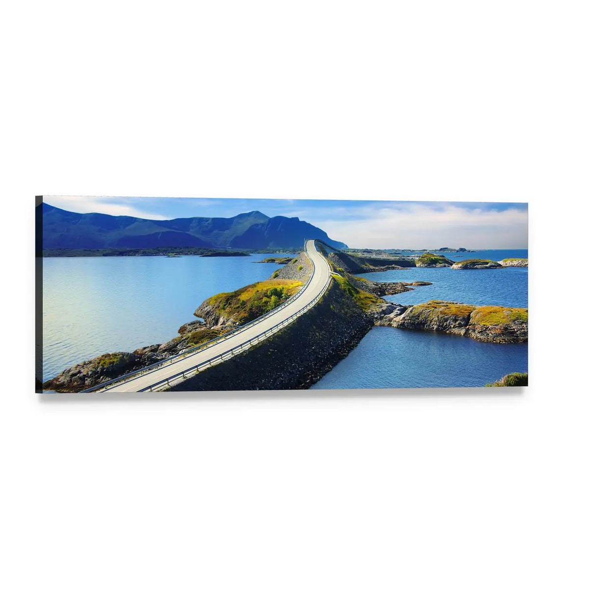 Atlanterhavsvegen Coastal Road Panoramic Canvas Wall Art, single panel gallery wrapped canvas, angled product view