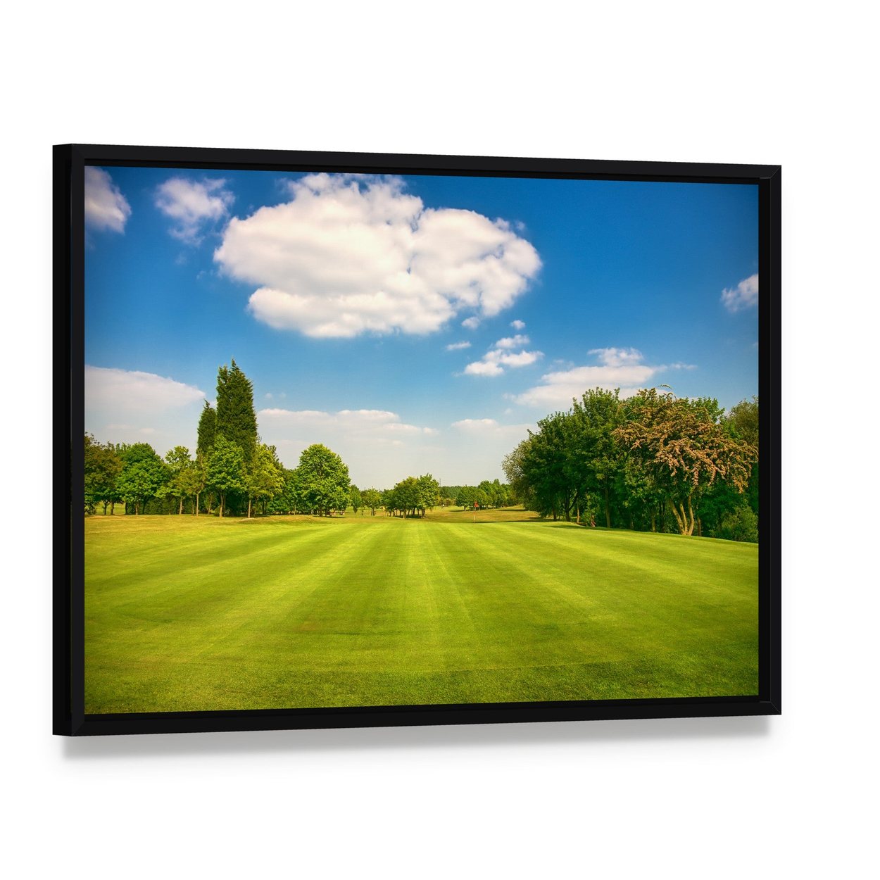 Golf Park Yorkshire Canvas Wall Art, framed canvas in a black floater frame, angled product view