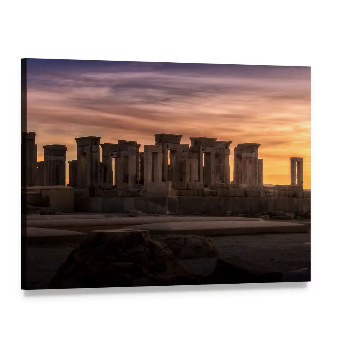 Persepolis Under Dramatic Clouds Canvas Wall Art, single panel gallery wrapped canvas, angled product view