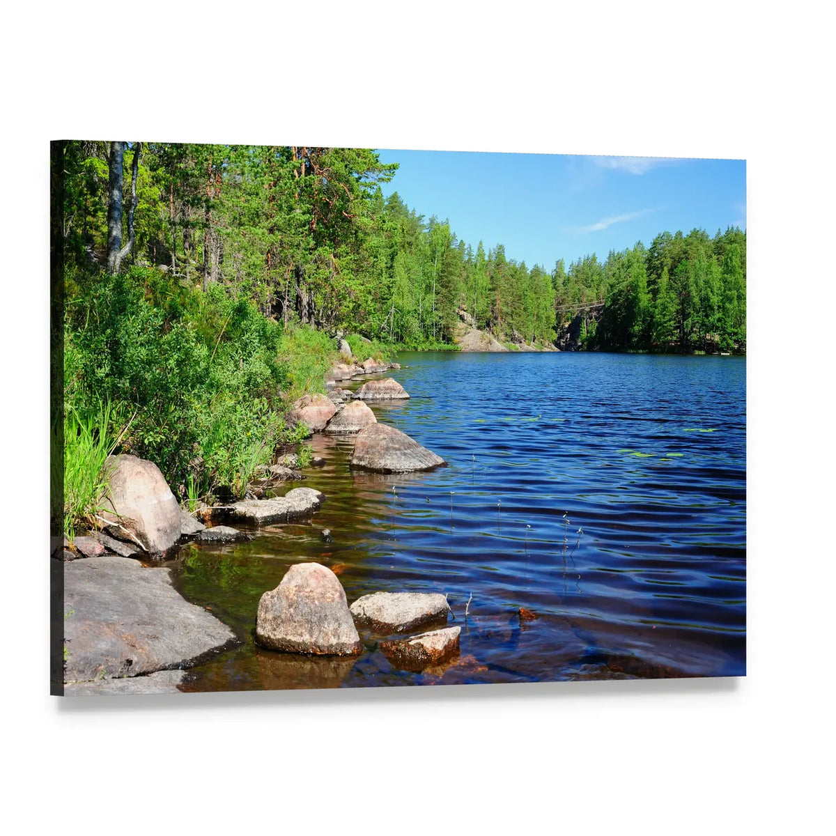 Forest Lake in Finland Canvas Wall Art, single panel gallery wrapped canvas, angled product view