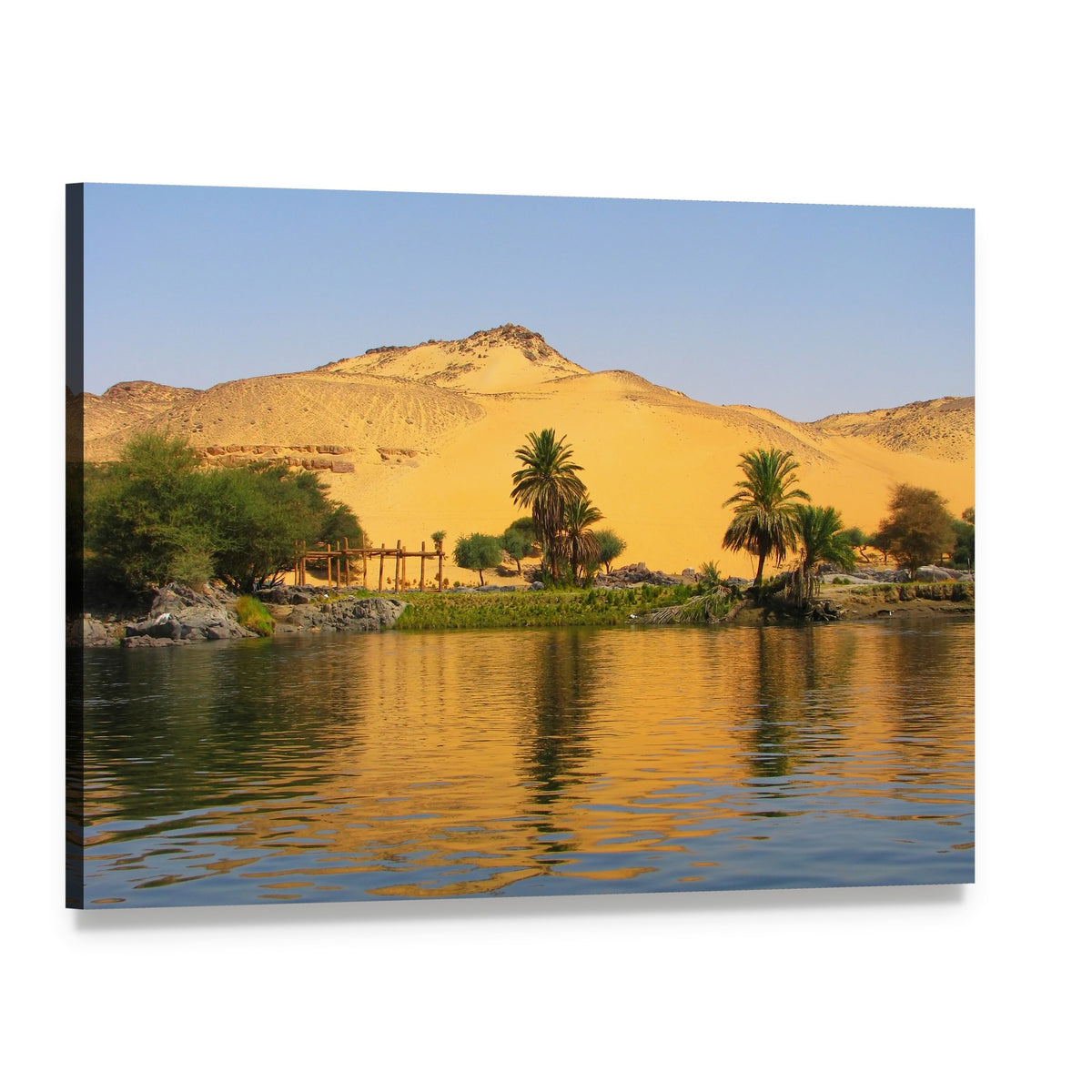 Reflection of Sand Dunes Over Nile River Canvas Wall Art, single panel gallery wrapped canvas, angled product view