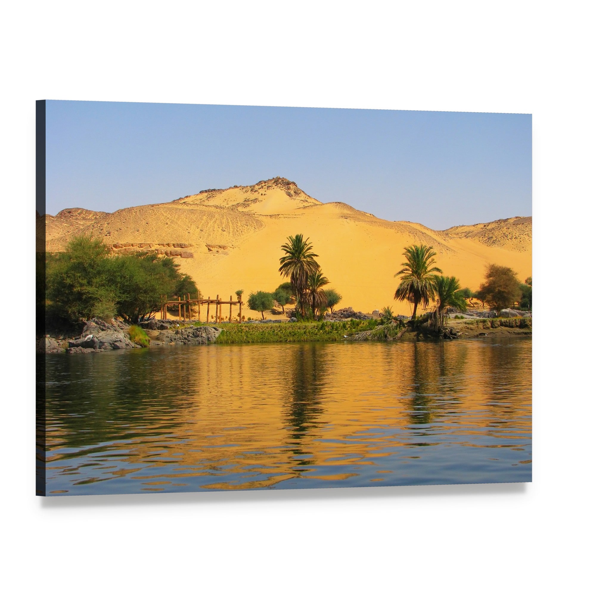 Reflection of Sand Dunes Over Nile River Canvas Wall Art, single panel gallery wrapped canvas, angled product view