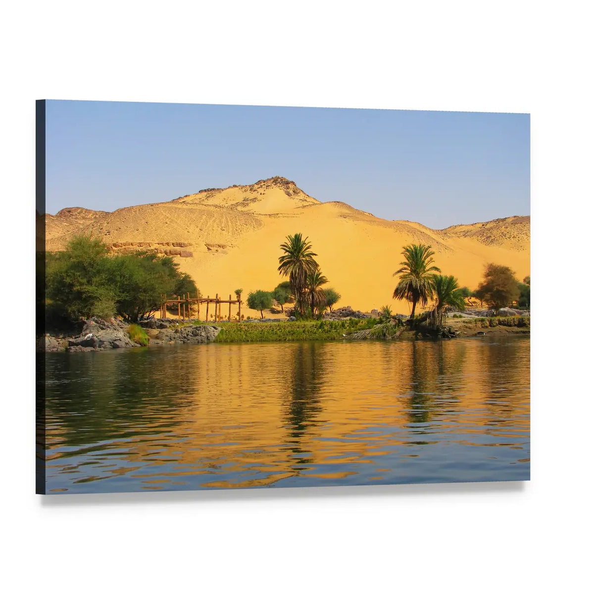 Sand Dune Reflection on the Nile Canvas Wall Art, single panel gallery wrapped canvas, angled product view