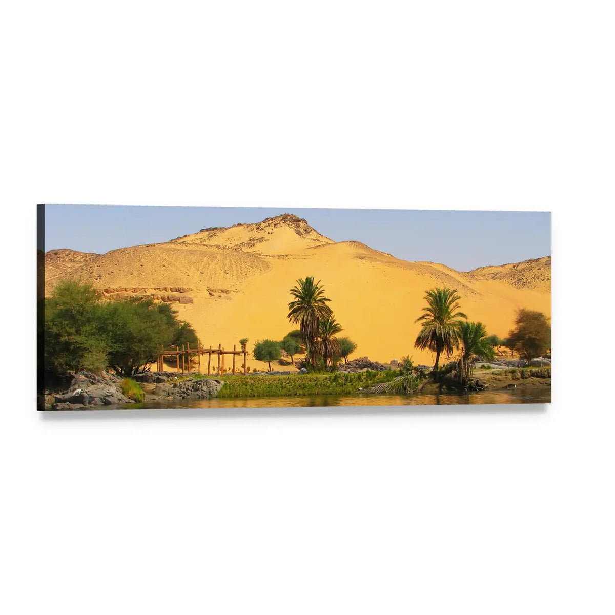 Sand Dunes Over Nile River Panoramic Canvas Wall Art, single panel gallery wrapped canvas, angled product view