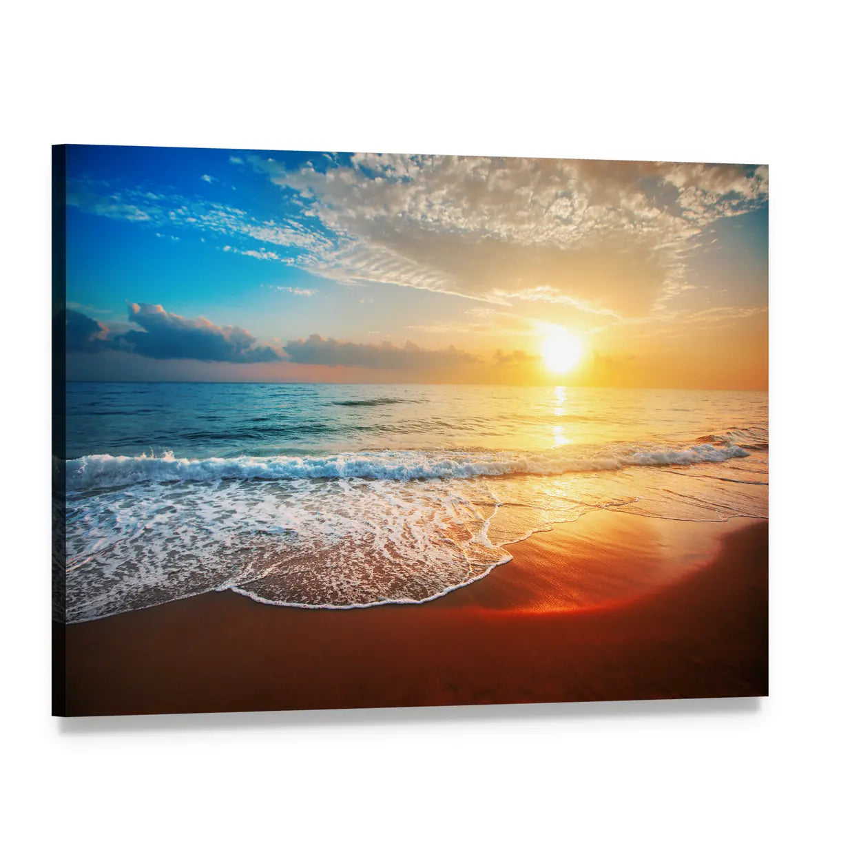 Sea Beach At Sunset Canvas Wall Art, single panel gallery wrapped canvas, angled product view