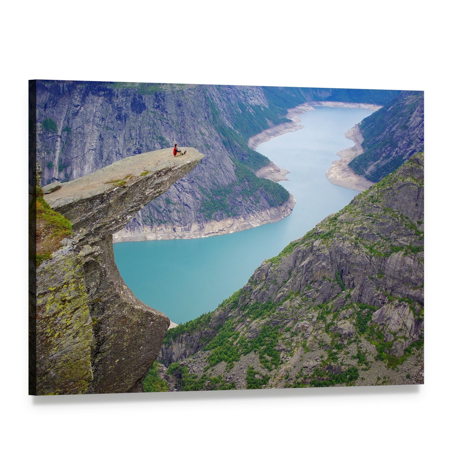 Trolltunga Landscape with Winding Fjord Canvas Wall Art, single panel gallery wrapped canvas, angled product view