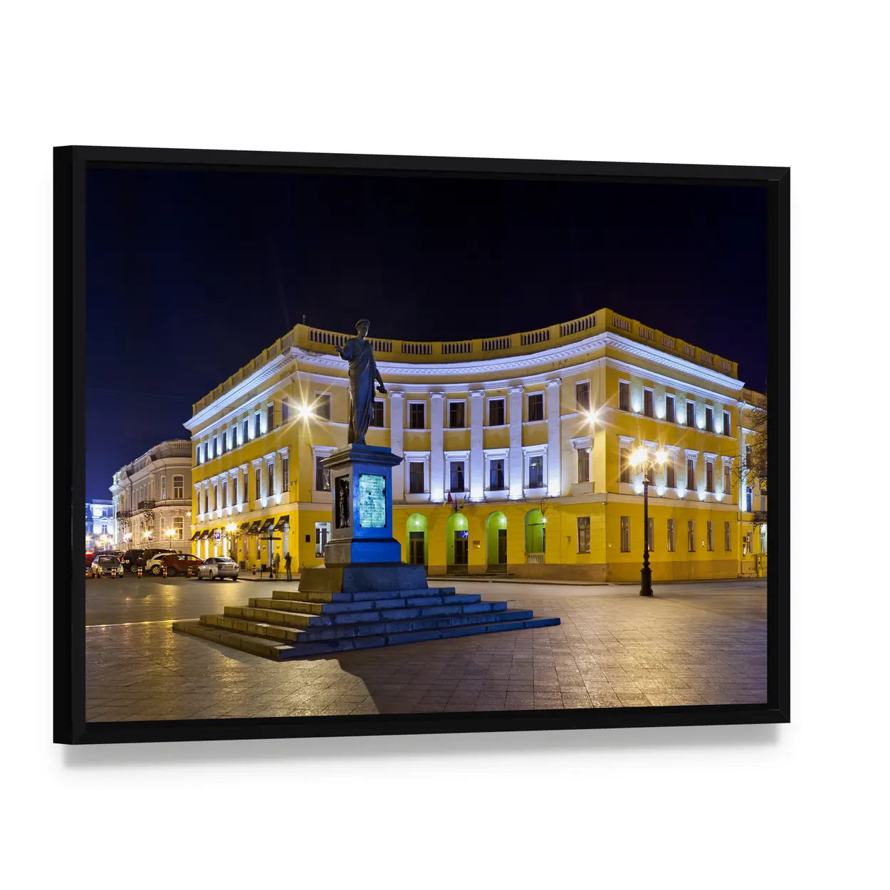 Duke of Richelieu Monument Canvas Wall Art, framed canvas in a black floater frame, angled product view