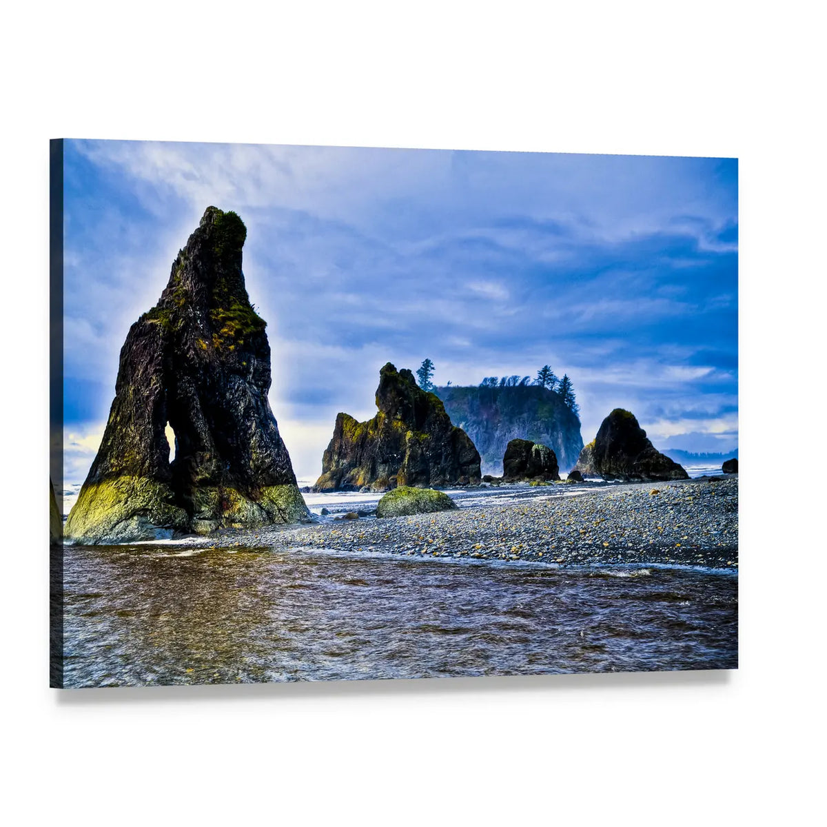 Rocky Coast of Ruby Beach Canvas Wall Art, single panel gallery wrapped canvas, angled product view
