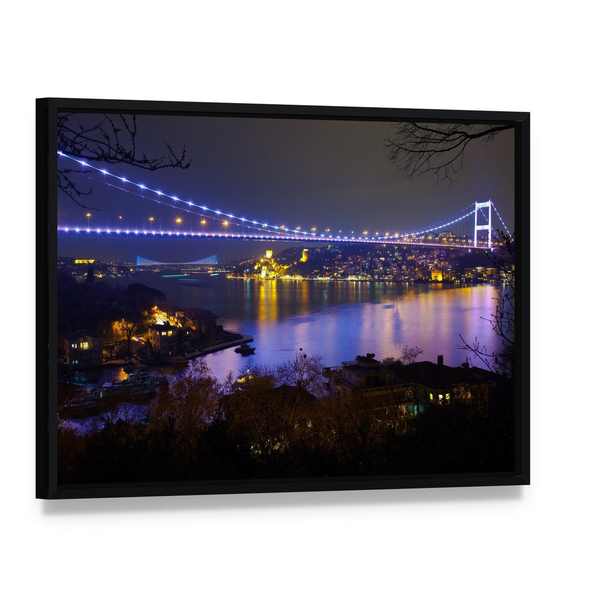 Fatih Sultan Mehmet Bridge Canvas Wall Art, framed canvas in a black floater frame, angled product view