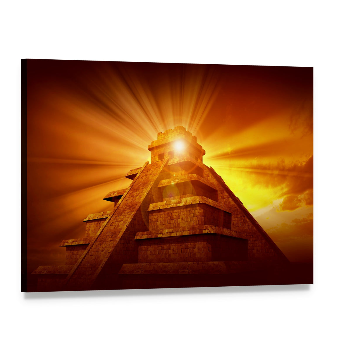 Mayan Mystery Pyramid Canvas Wall Art, single panel gallery wrapped canvas, angled product view