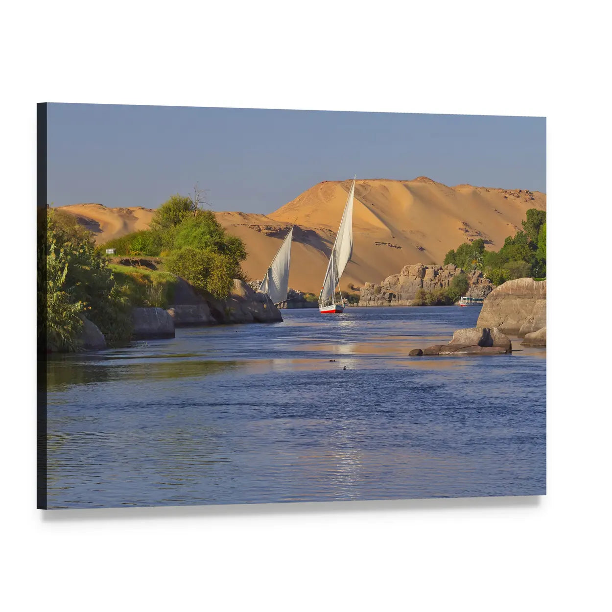 Felucca Sailboats on the Nile Canvas Wall Art, single panel gallery wrapped canvas, angled product view