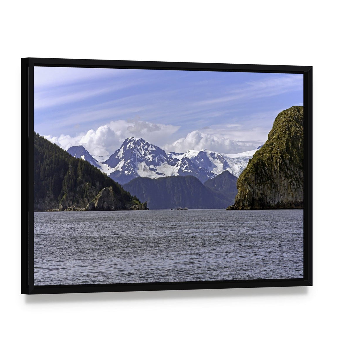 Resurrection Bay Near Seward, Alaska Canvas Wall Art, framed canvas in a black floater frame, angled product view