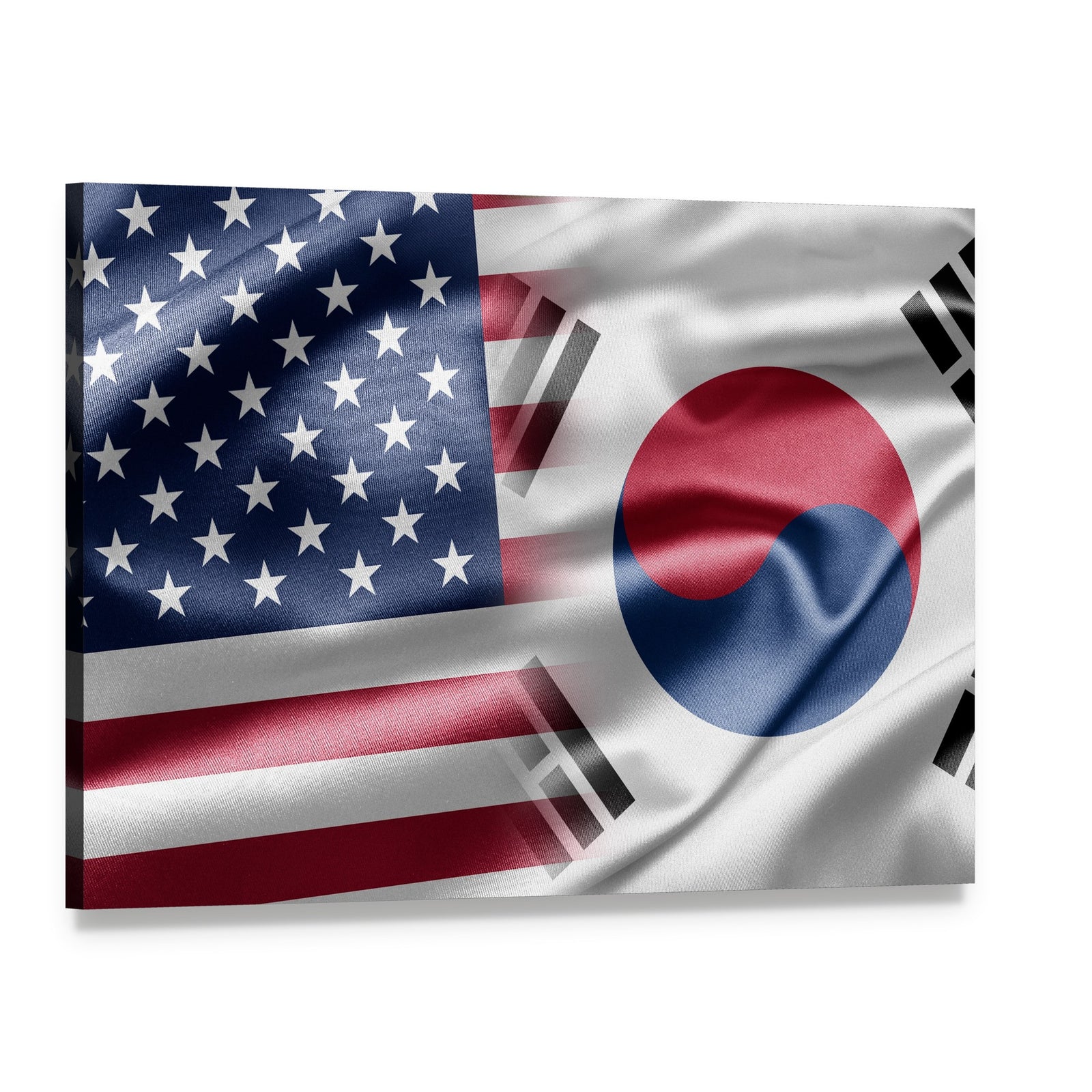 United States and South Korea Flags Canvas Wall Art, single panel gallery wrapped canvas, angled product view