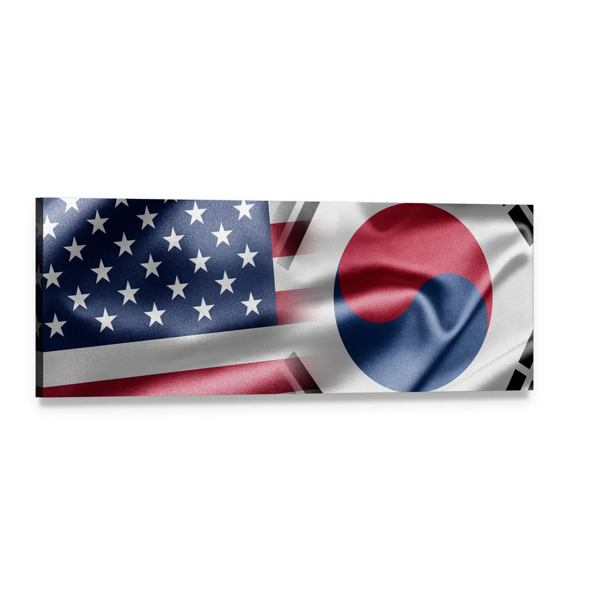 United States and South Korea Flags Panoramic Canvas Wall Art, single panel gallery wrapped canvas, angled product view