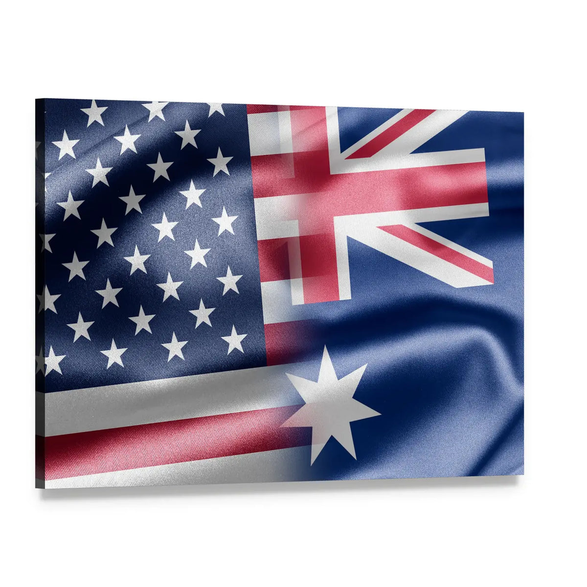 Usa and Australia Hybrid Flag Canvas Wall Art, single panel gallery wrapped canvas, angled product view