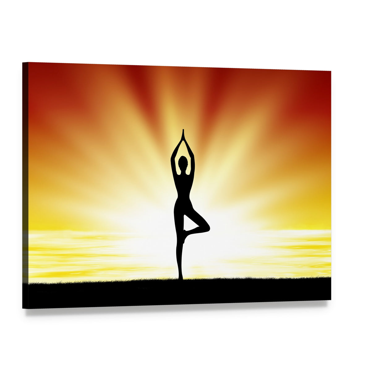 Woman Practicing Yoga at Sunset Canvas Wall Art, single panel gallery wrapped canvas, angled product view