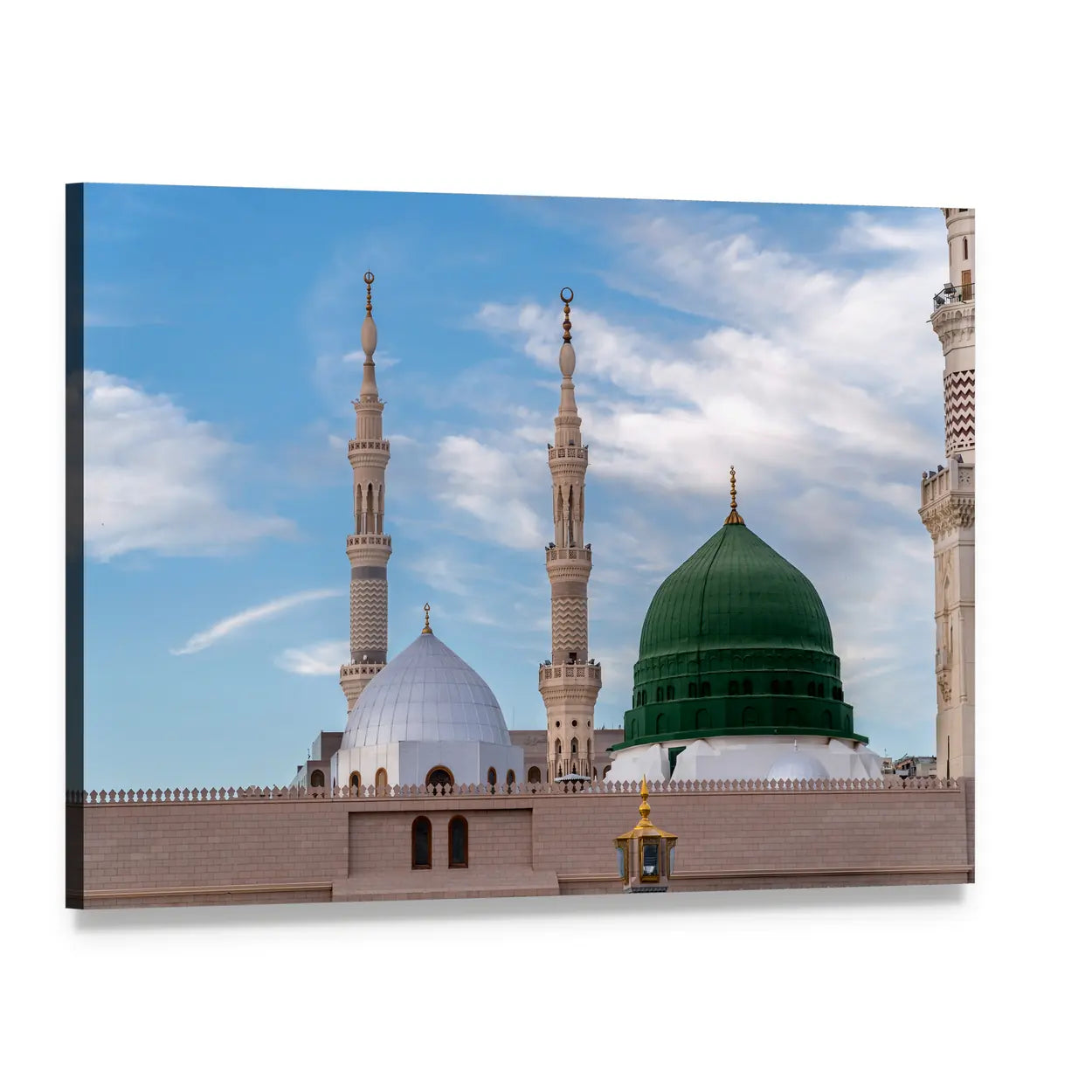 Green Dome at Al-masjid An-nabawi Canvas Wall Art, single panel gallery wrapped canvas, angled product view