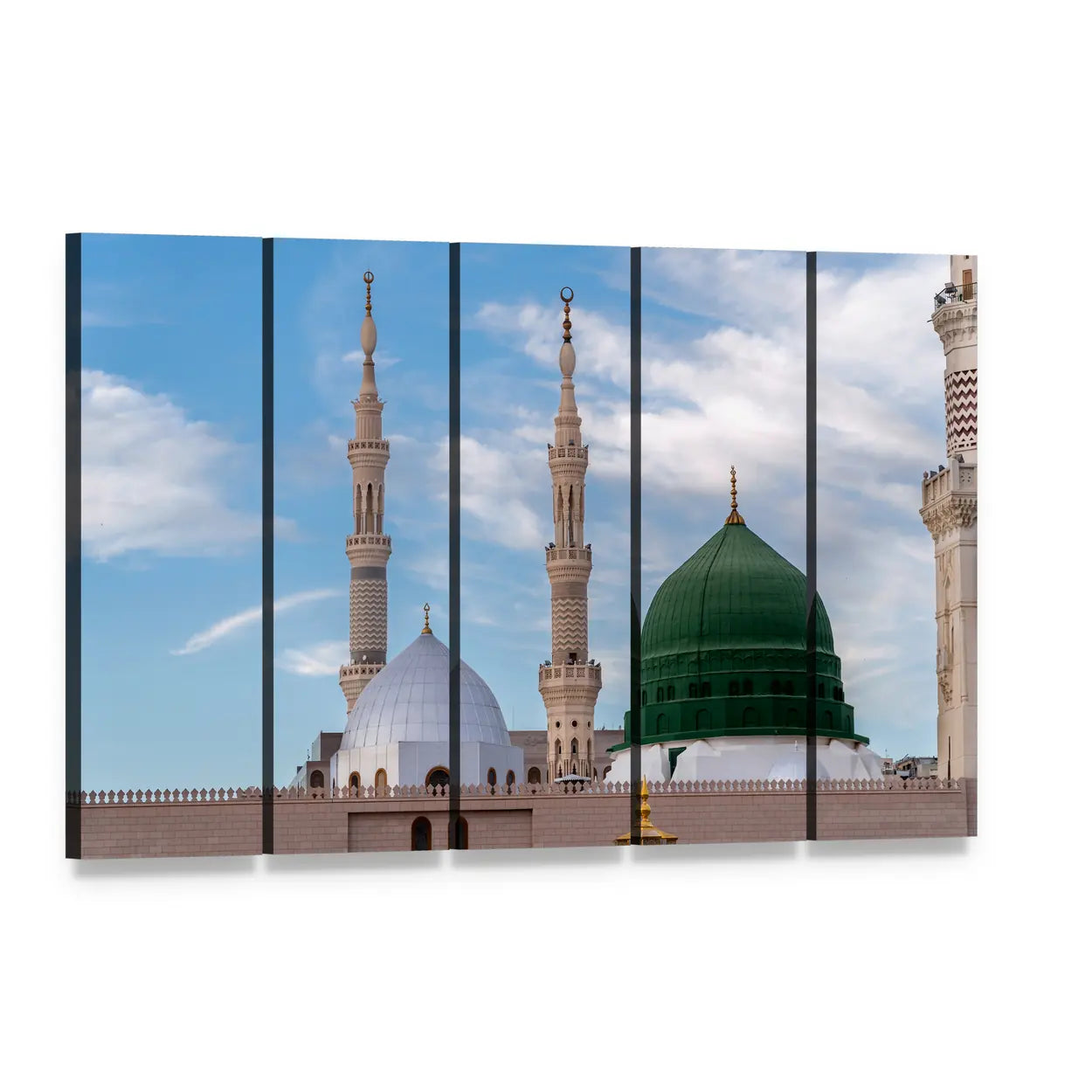 Green Dome with Minarets, Medina Canvas Wall Art, 5 panel 5 Horizontal layout gallery wrapped canvas set, angled product view