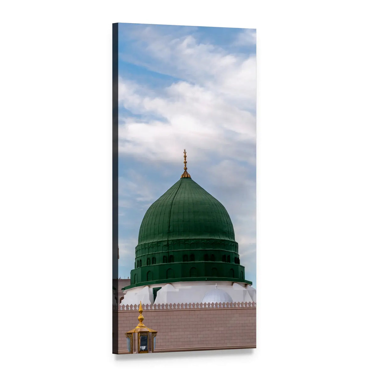 Green Dome of Medina with Gold Finial Vertical Canvas Wall Art, 1 panel 1 Vertical layout gallery wrapped canvas set, angled product view