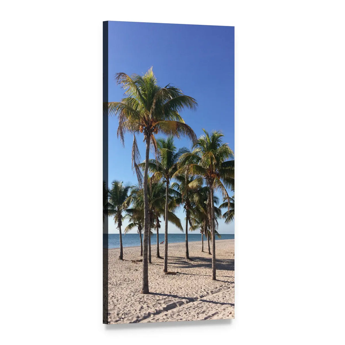 Sunny Palm Trees on Sandy Beach Vertical Canvas Wall Art, 1 panel 1 Vertical layout gallery wrapped canvas set, angled product view