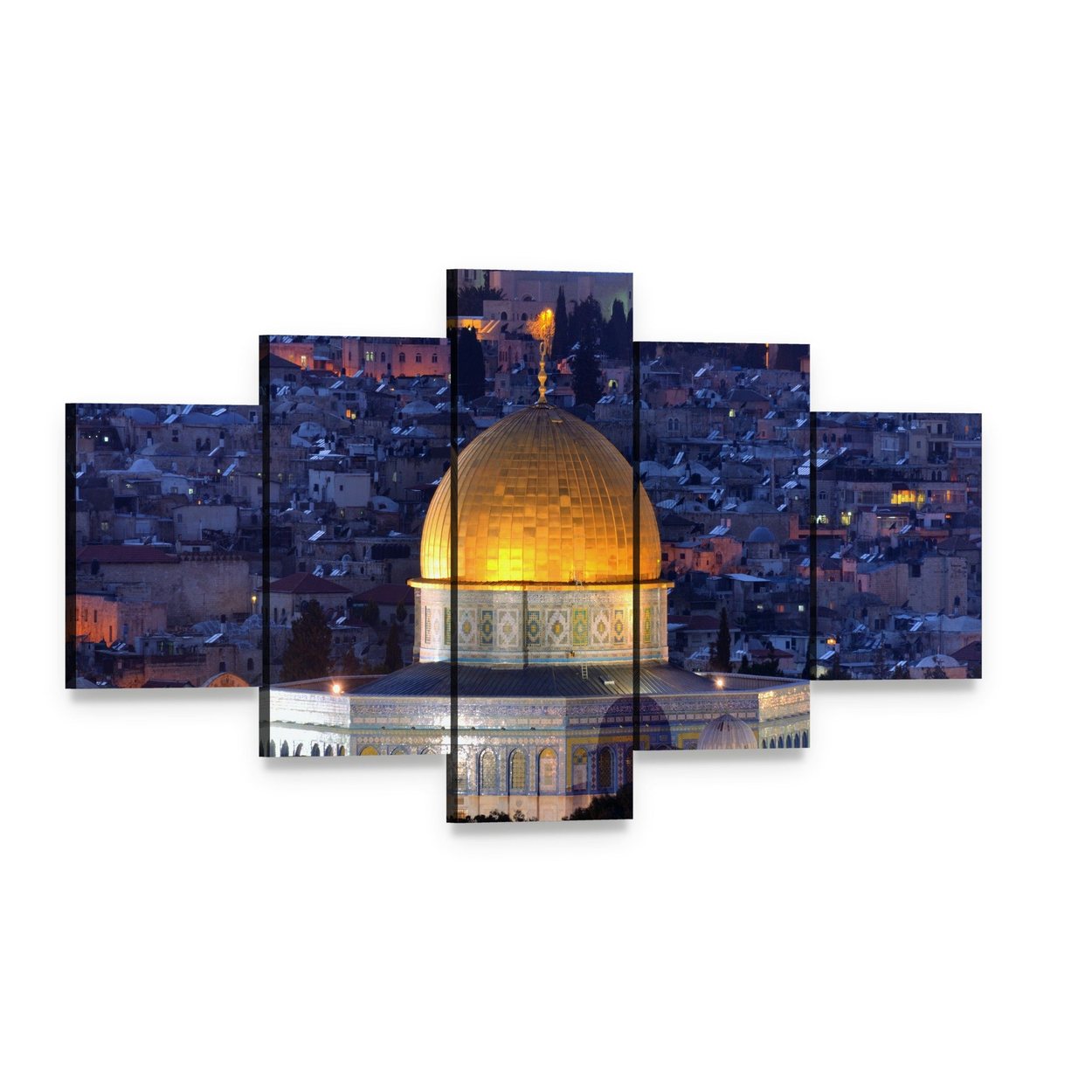 Dome of the Rock, Jerusalem Canvas Wall Art, 5 panel 5 Star layout gallery wrapped canvas set, angled product view
