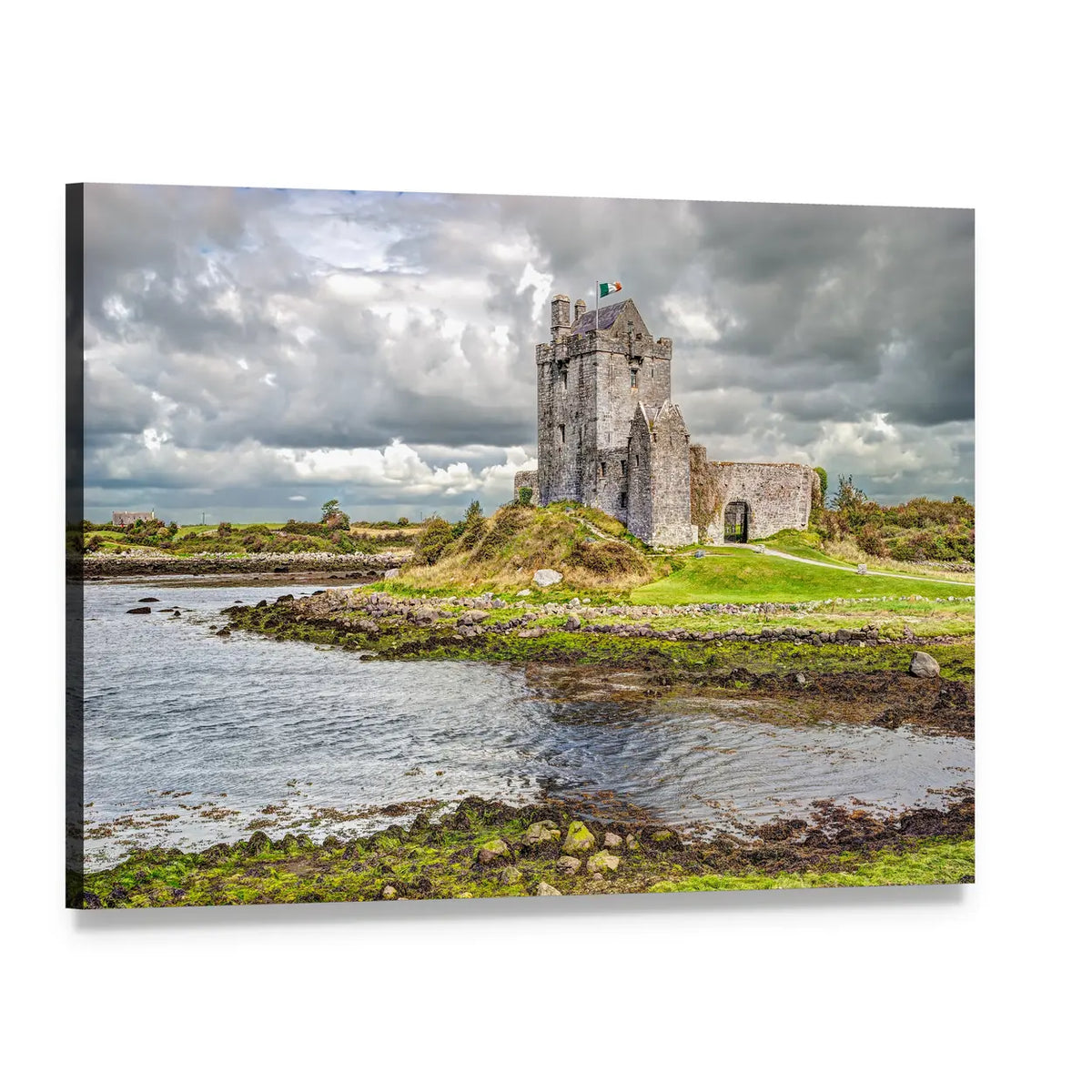 Dunguaire Castle on Coastal Hill Canvas Wall Art, single panel gallery wrapped canvas, angled product view
