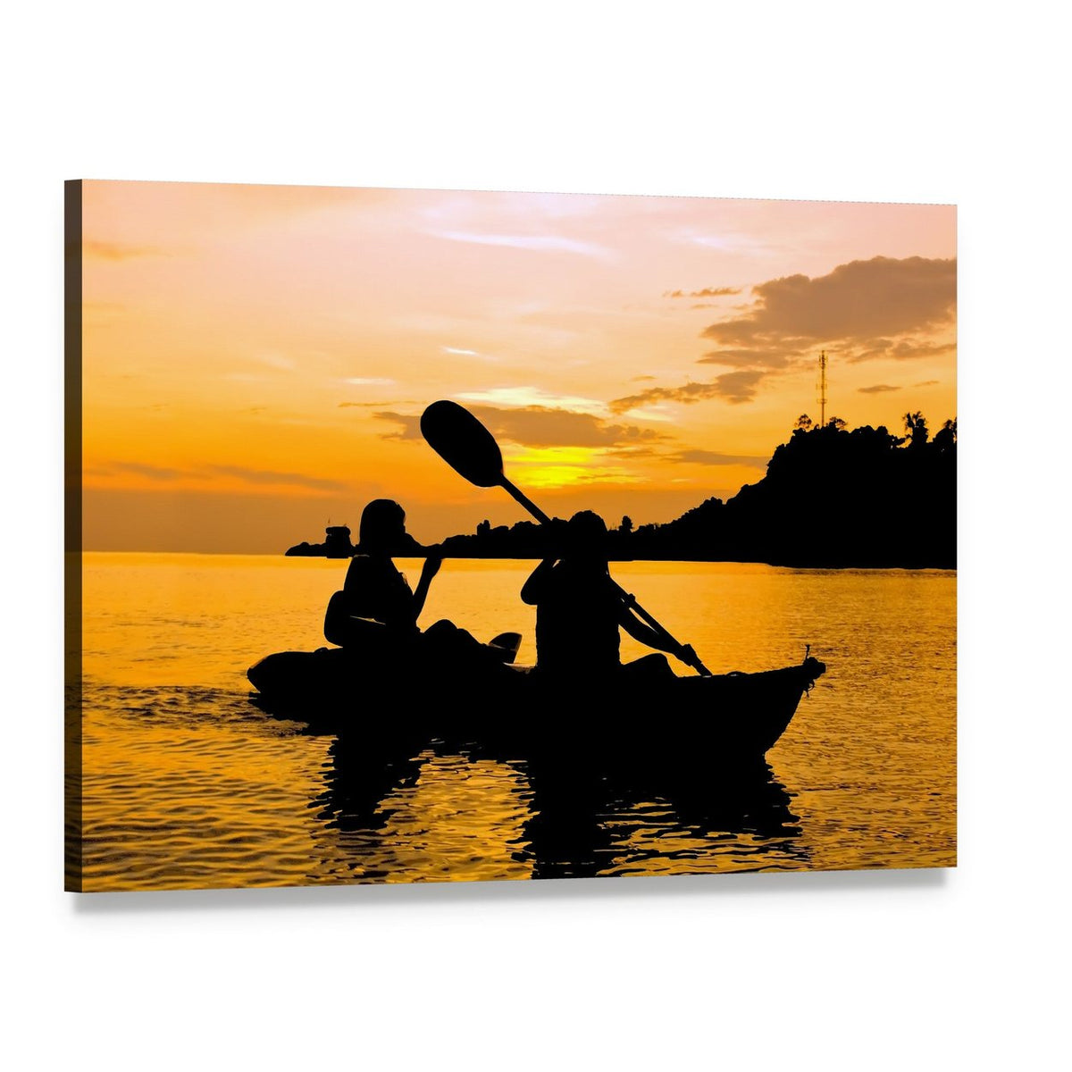 Kayaking Silhouette at Sunset in Thailand Canvas Wall Art, single panel gallery wrapped canvas, angled product view