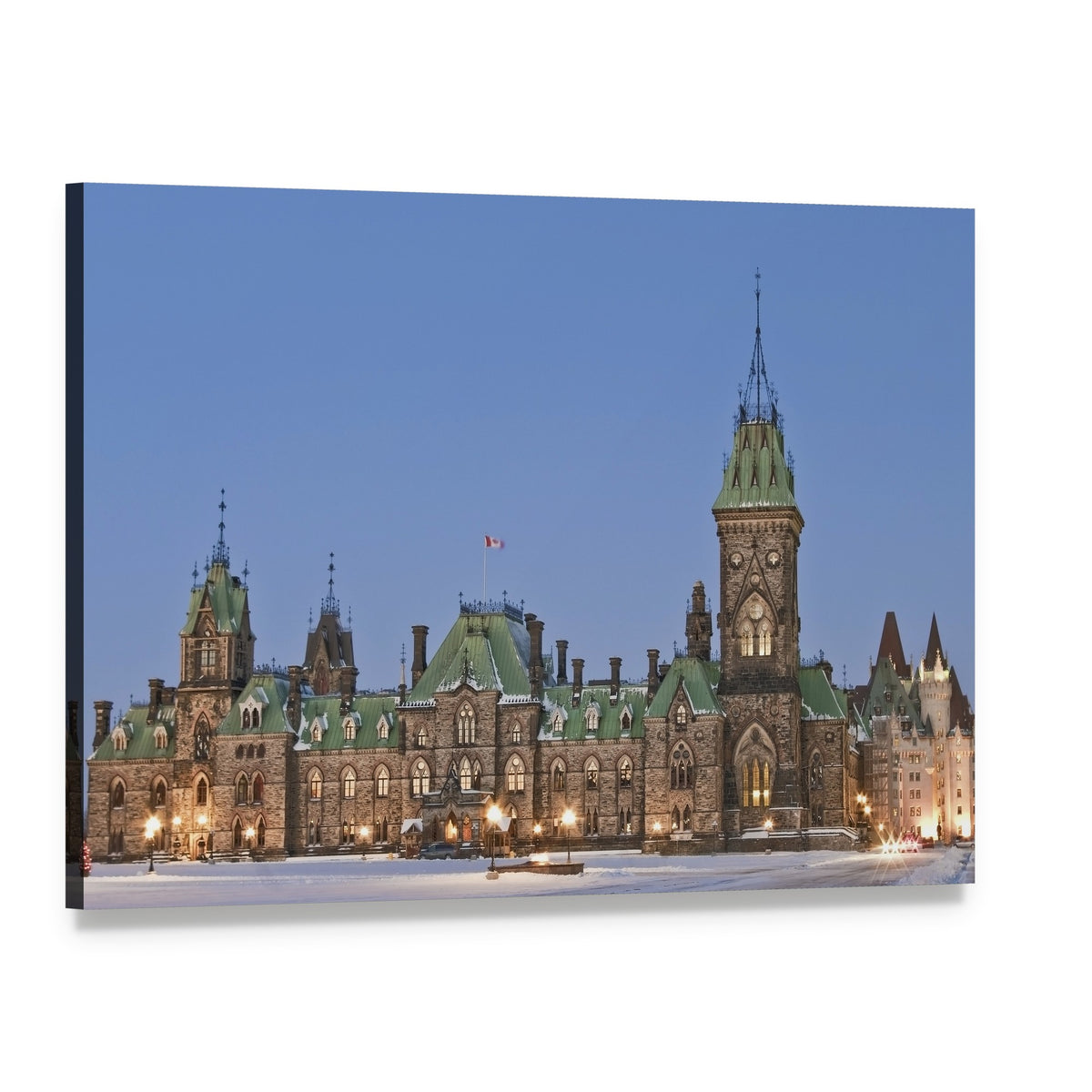 Canadian Parliament Buildings in Winter Canvas Wall Art, single panel gallery wrapped canvas, angled product view
