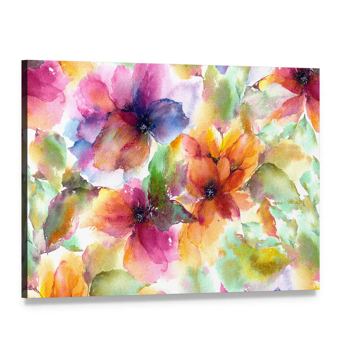 Seamless Watercolor Floral Pattern Canvas Wall Art, single panel gallery wrapped canvas, angled product view