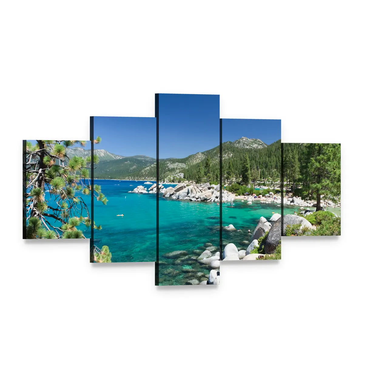 Lake Tahoe California Canvas Wall Art, 5 panel 5 Star layout gallery wrapped canvas set, angled product view