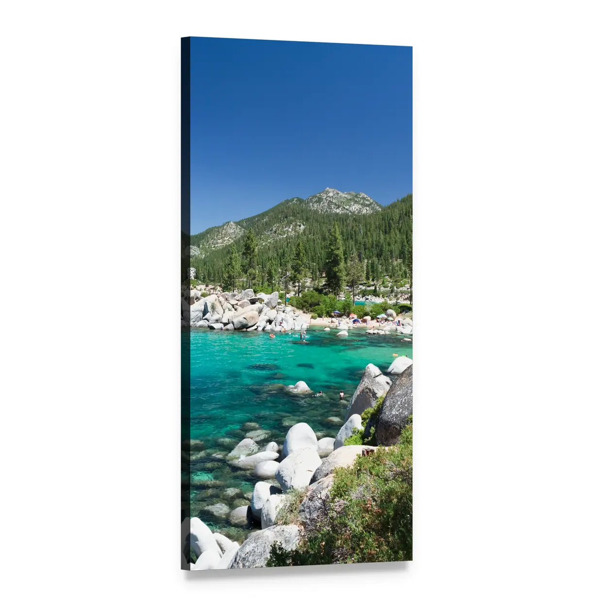 Lake Tahoe Turquoise Mountain Lake Vertical Canvas Wall Art, 1 panel 1 Vertical layout gallery wrapped canvas set, angled product view