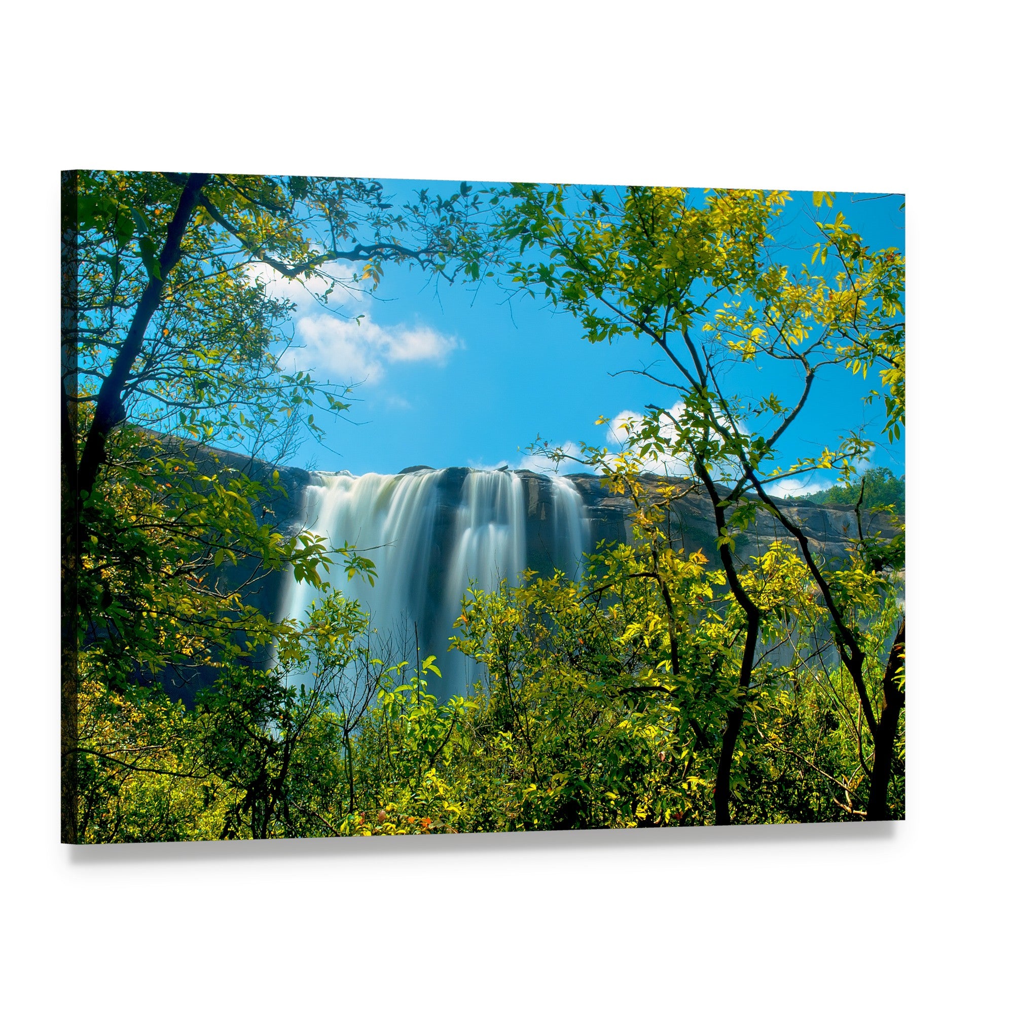 Waterfall in a Forest Athirappally Kerala Canvas Wall Art, single panel gallery wrapped canvas, angled product view