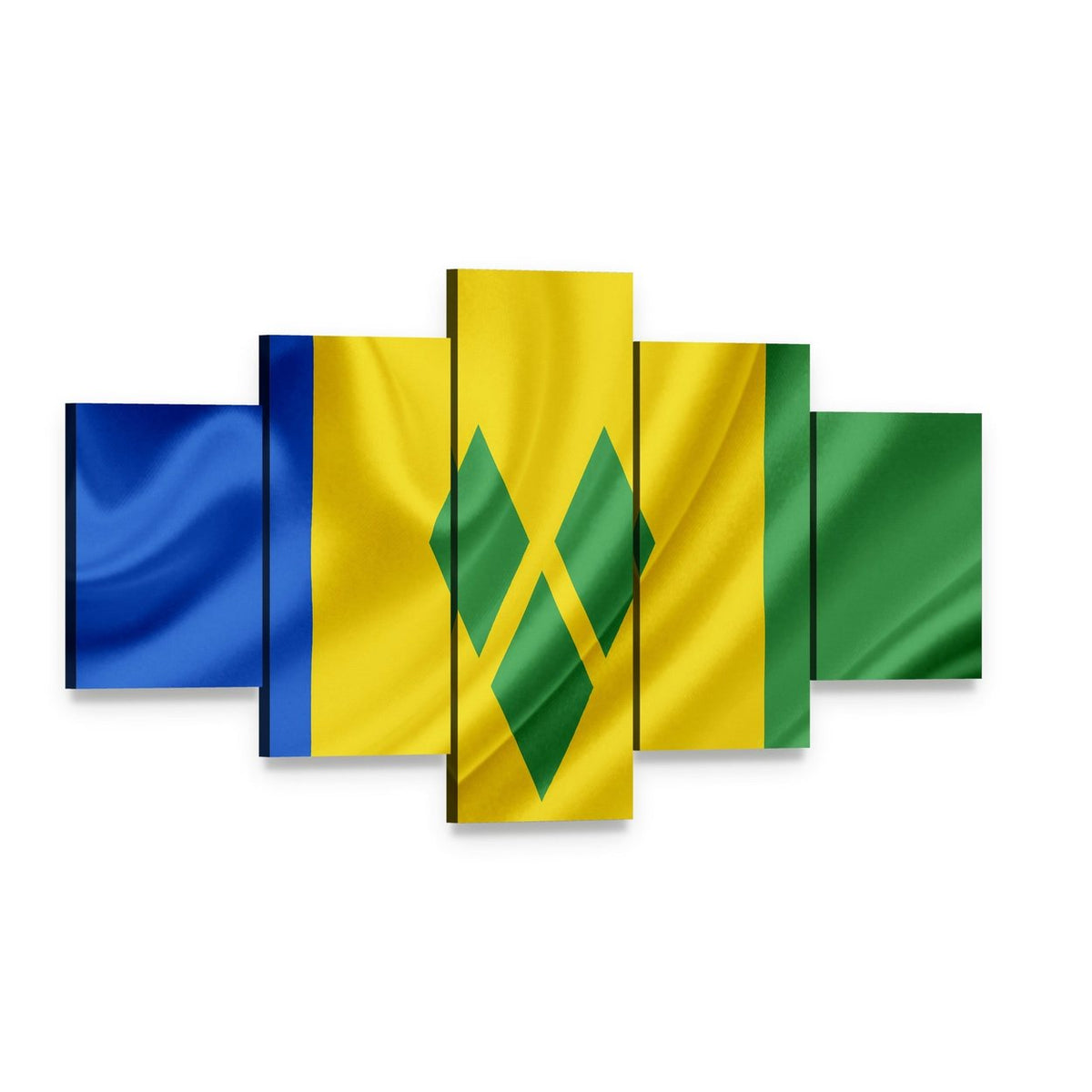 Saint Vincent and the Grenadines Waving Flag Canvas Wall Art, 5 panel 5 Star layout gallery wrapped canvas set, angled product view