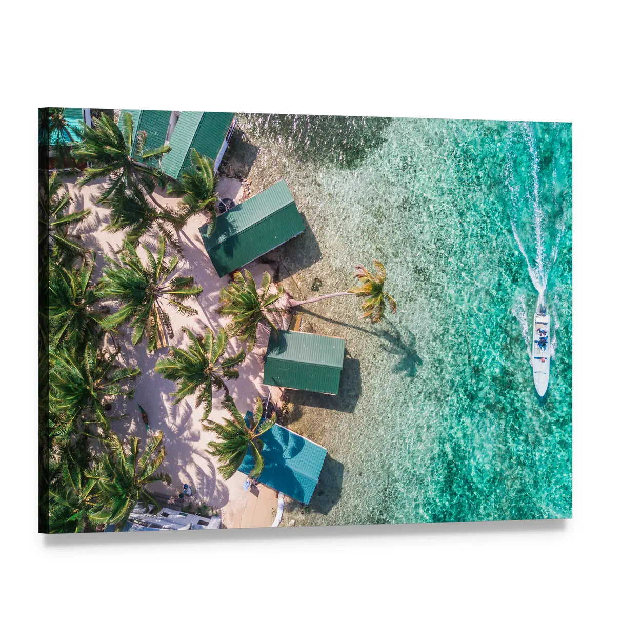 Aerial View of Tropical Island Coast Canvas Wall Art, single panel gallery wrapped canvas, angled product view