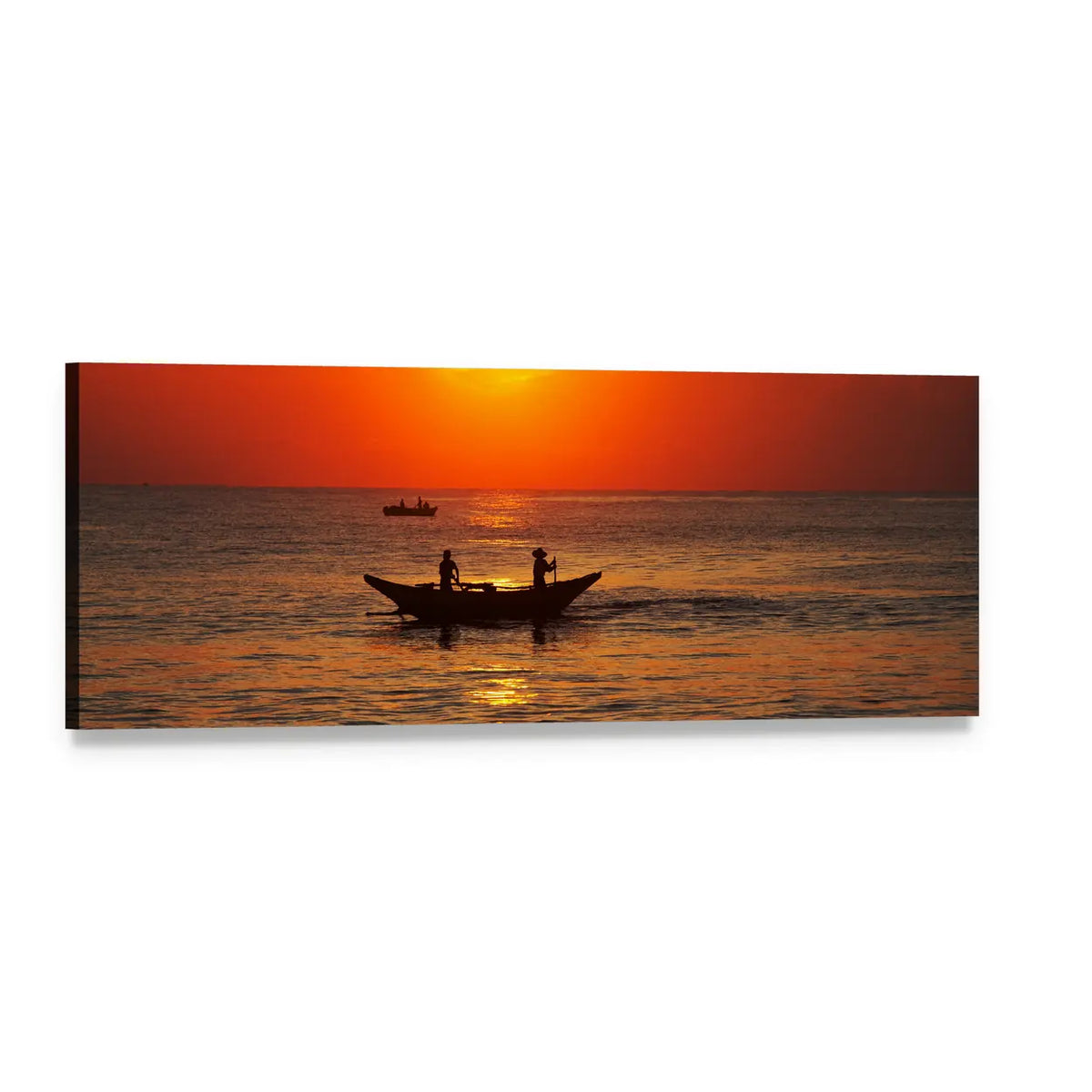 Fishing Boat in Sri Lanka Panoramic Canvas Wall Art, single panel gallery wrapped canvas, angled product view