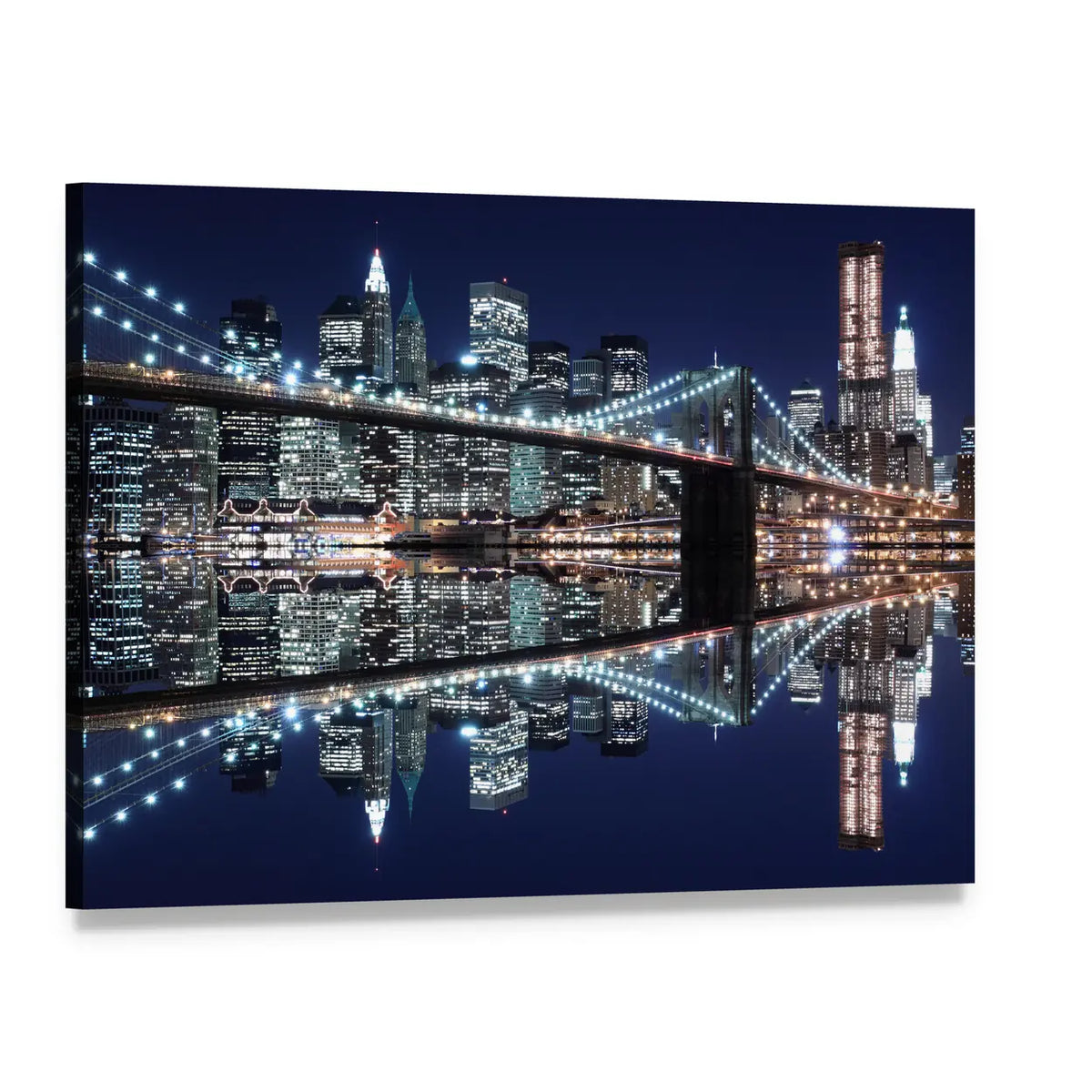 Brooklyn Bridge and Manhattan Skyline Reflection Canvas Wall Art, single panel gallery wrapped canvas, angled product view