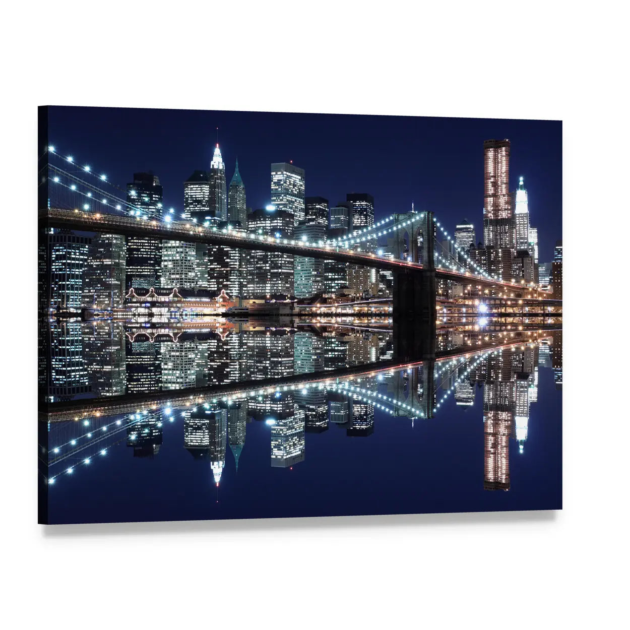 Brooklyn Bridge and Manhattan Skyline Reflection Canvas Wall Art, single panel gallery wrapped canvas, angled product view