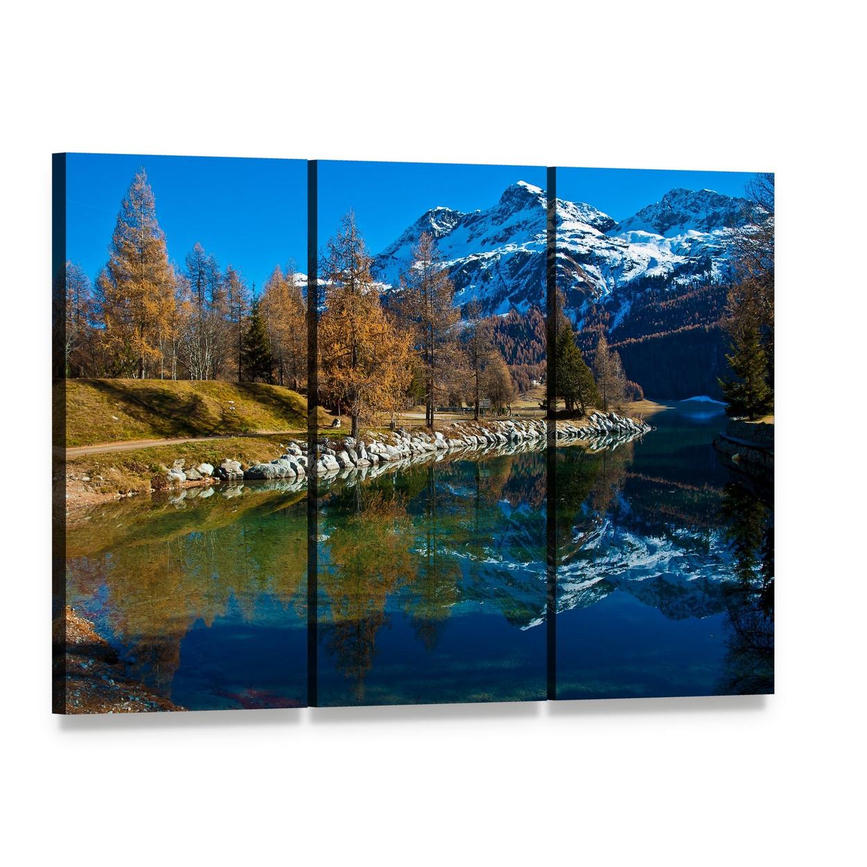 Silvaplana Lake Switzerland Canvas Wall Art, 3 panel 3 Horizontal layout gallery wrapped canvas set, angled product view